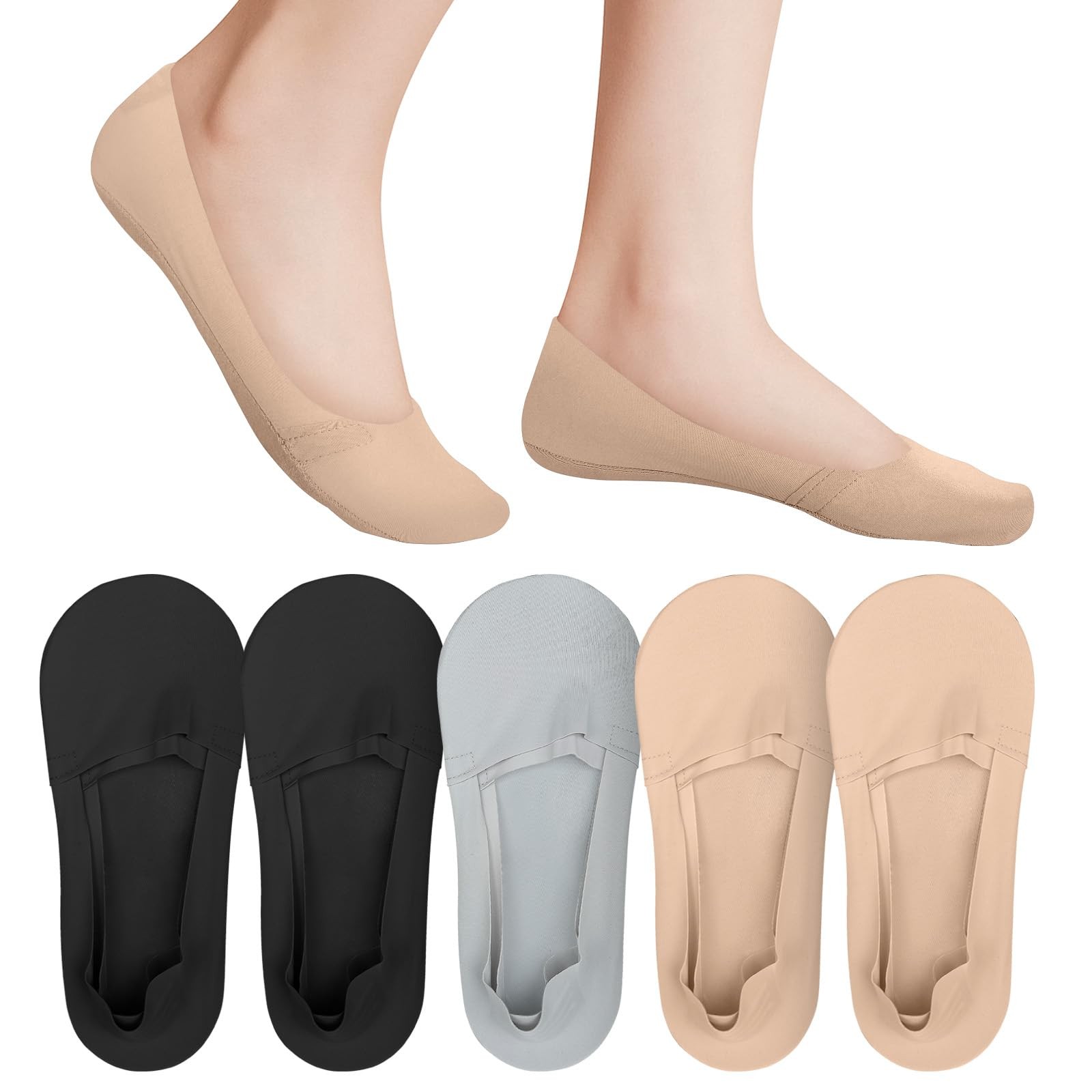 5 Pack Invisible Socks for Women Non Slip Low Cut Invisible Liner Footies Thi…
