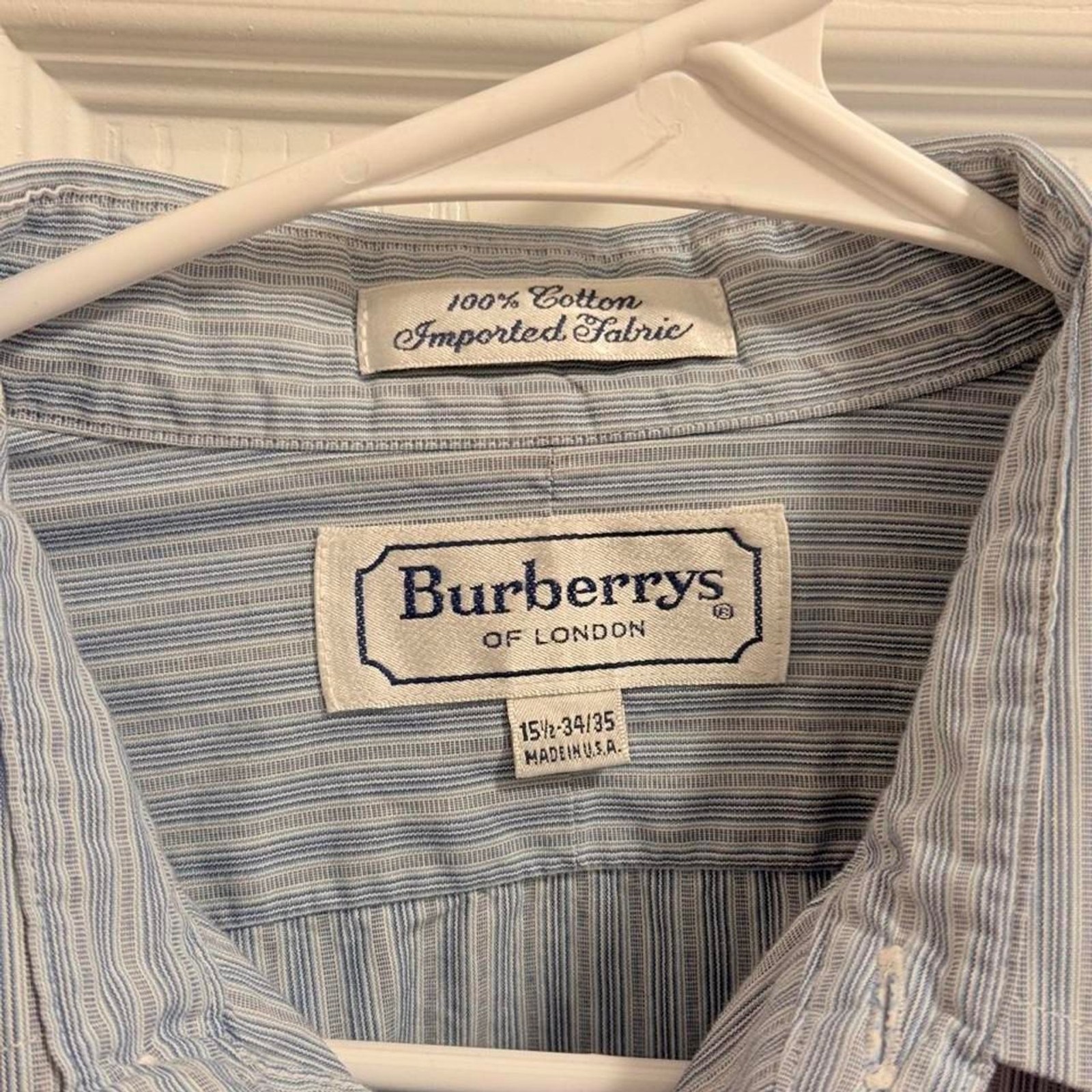 (1980s-1990s) Burberrys Pinstripe Button-Up – Blue/White – 15.5 (M/L)