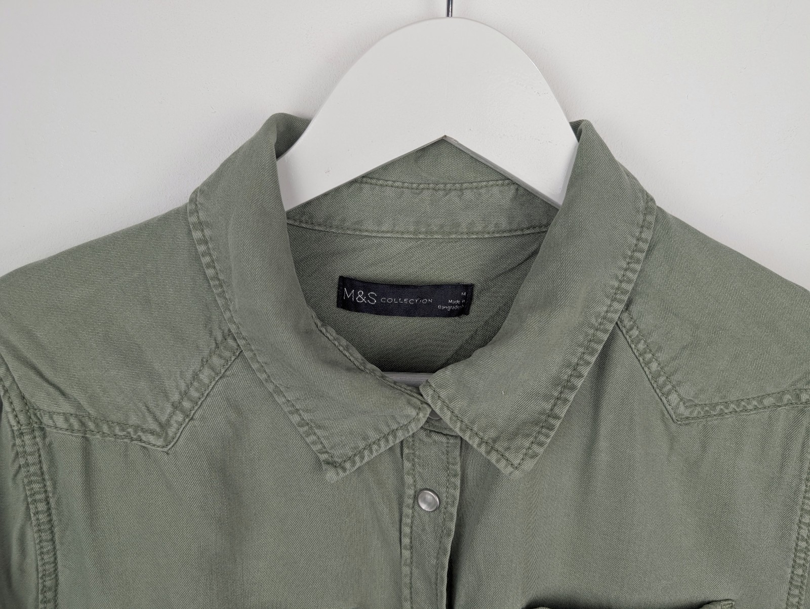M&S Collection Lyocell Shirt | Womens UK 14 | Light Khaki Green Utility Blouse