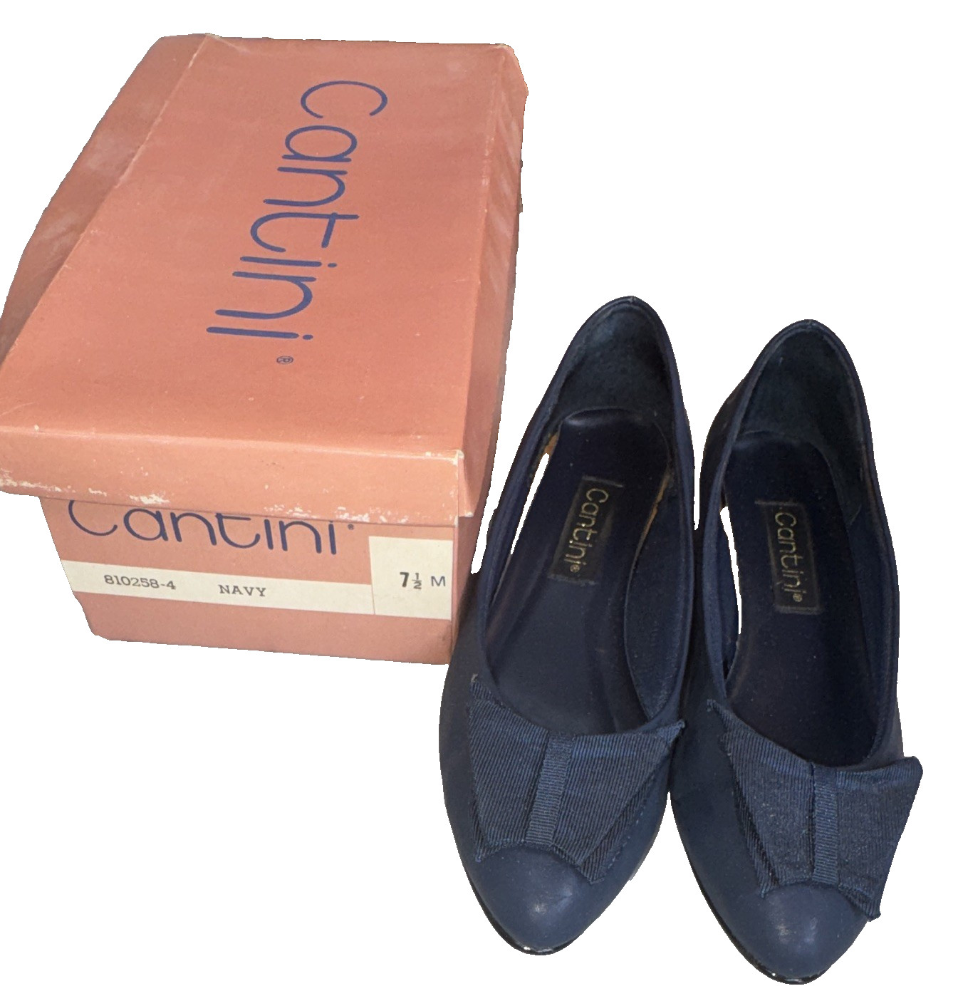 Cantini Womens 7.5 M Navy Patent Leather Wedge Almond Toe Slip On Bow