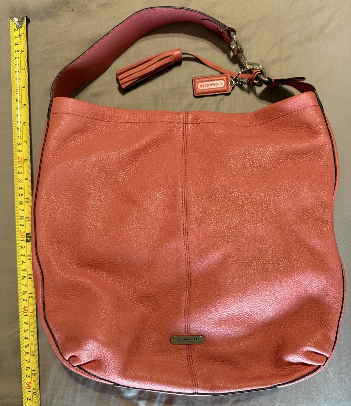 Authentic Coach Avery Pebbled Leather Hobo Bag, F23309, Coral/Sienna, Pre-Owned