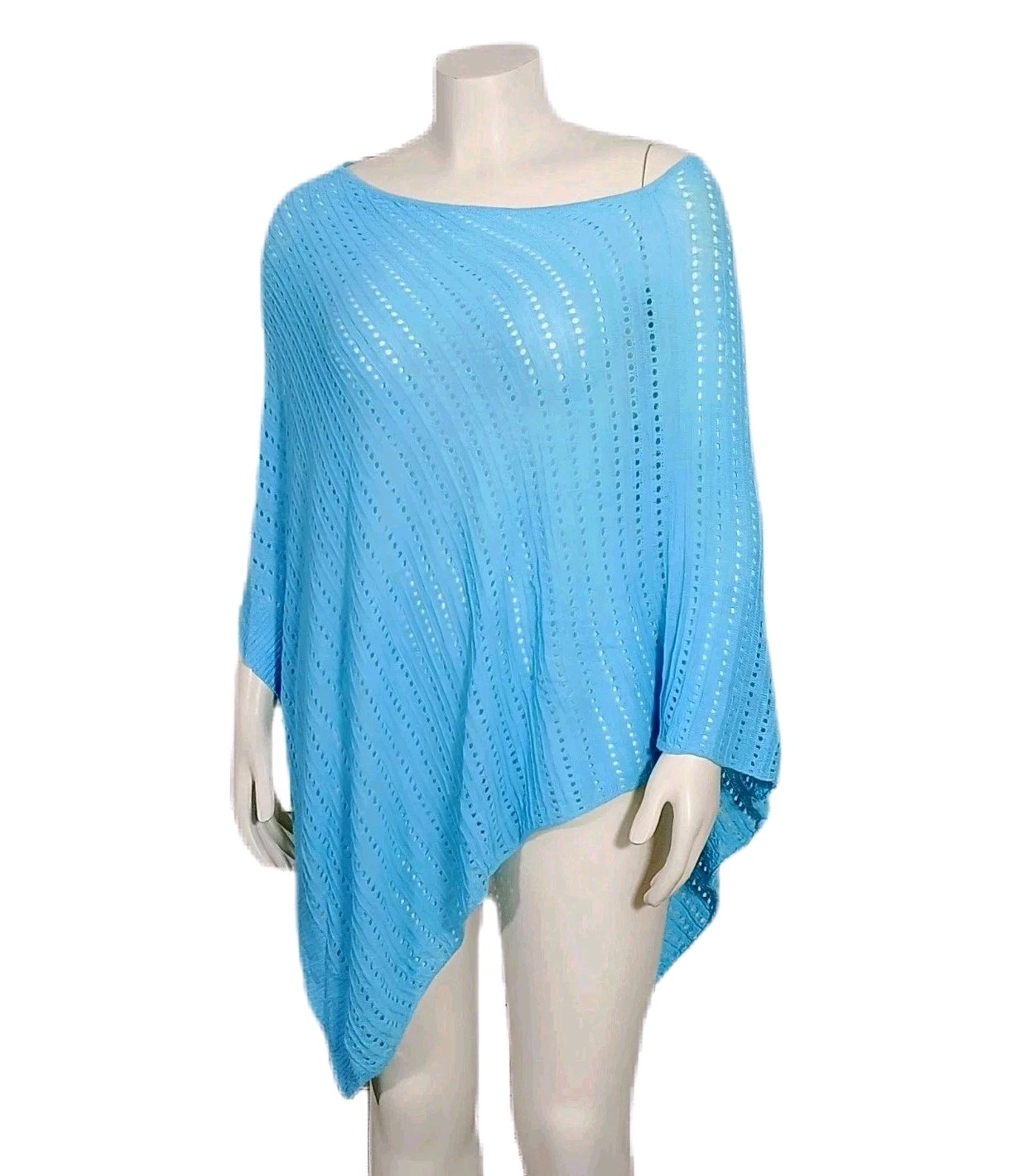 J. Jill Womens Poncho Sweater One Size Blue Linen Blend Lightweight Knit Cape