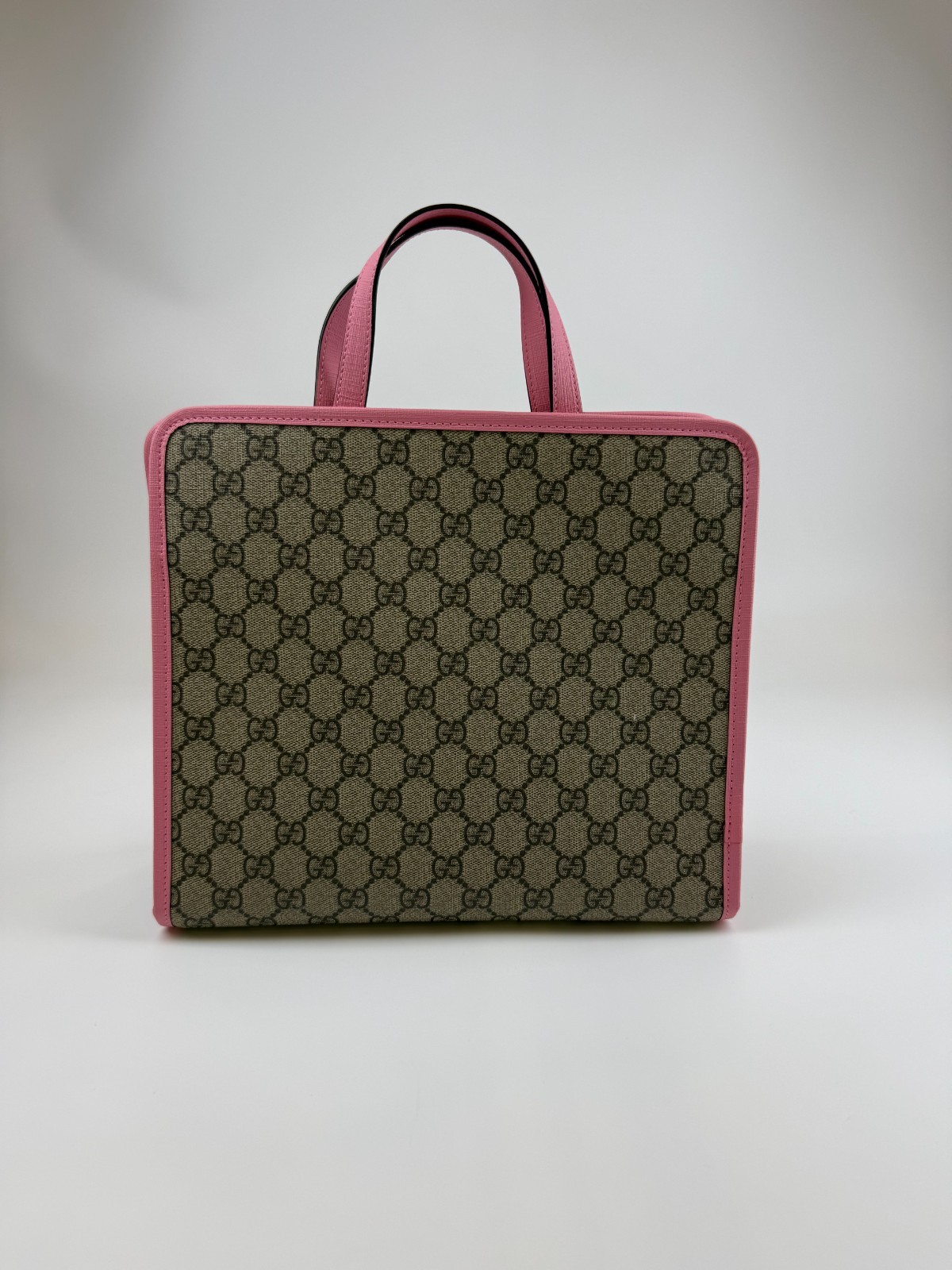 Gucci Kids GG Supreme 3D Strawberry Tote Handbag Pink Leather Trim