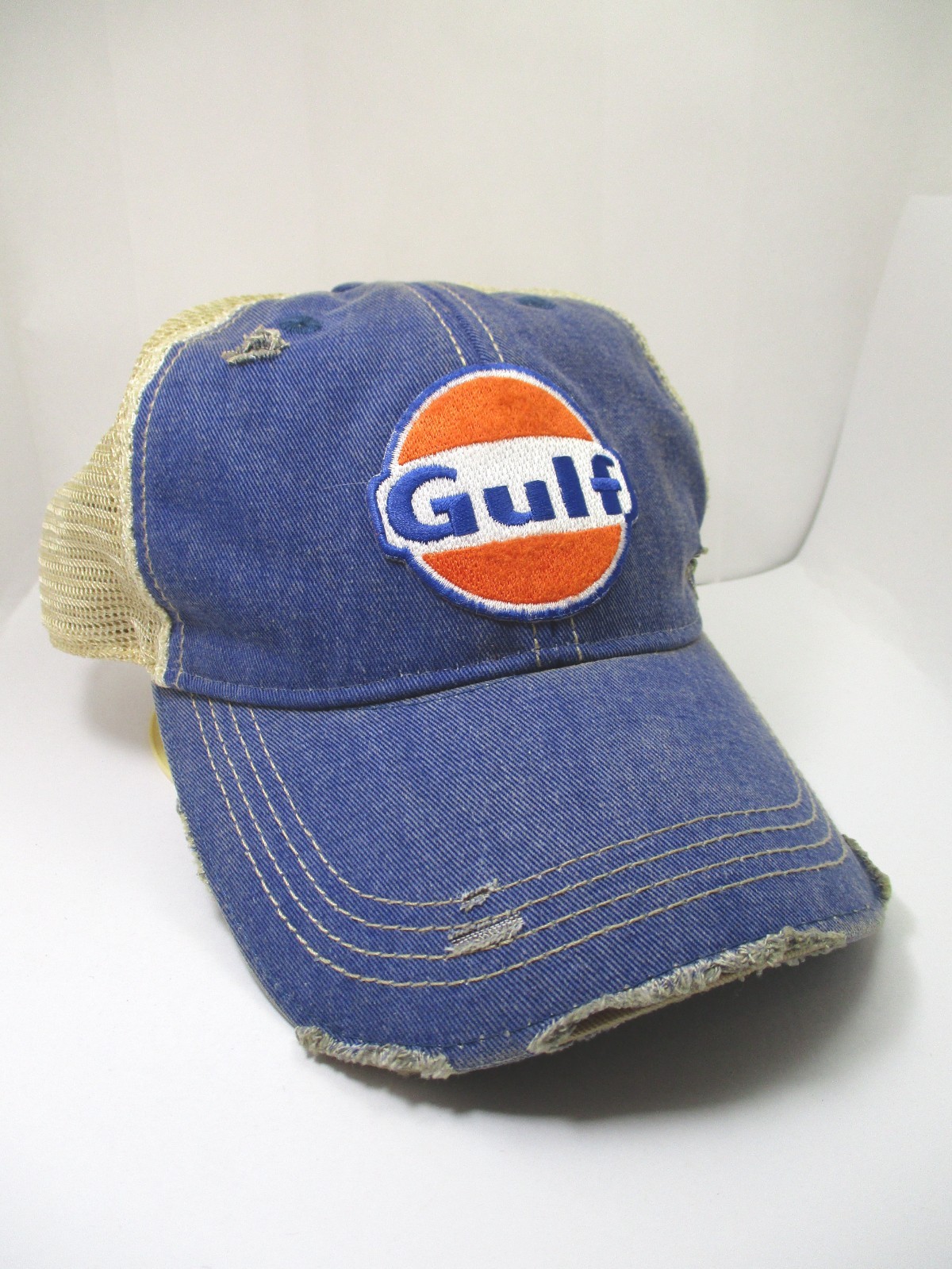 Gulf Gasoline M &P Speed Shop Snapback Distressed Hat Cap Oil Trucker Dad Mens