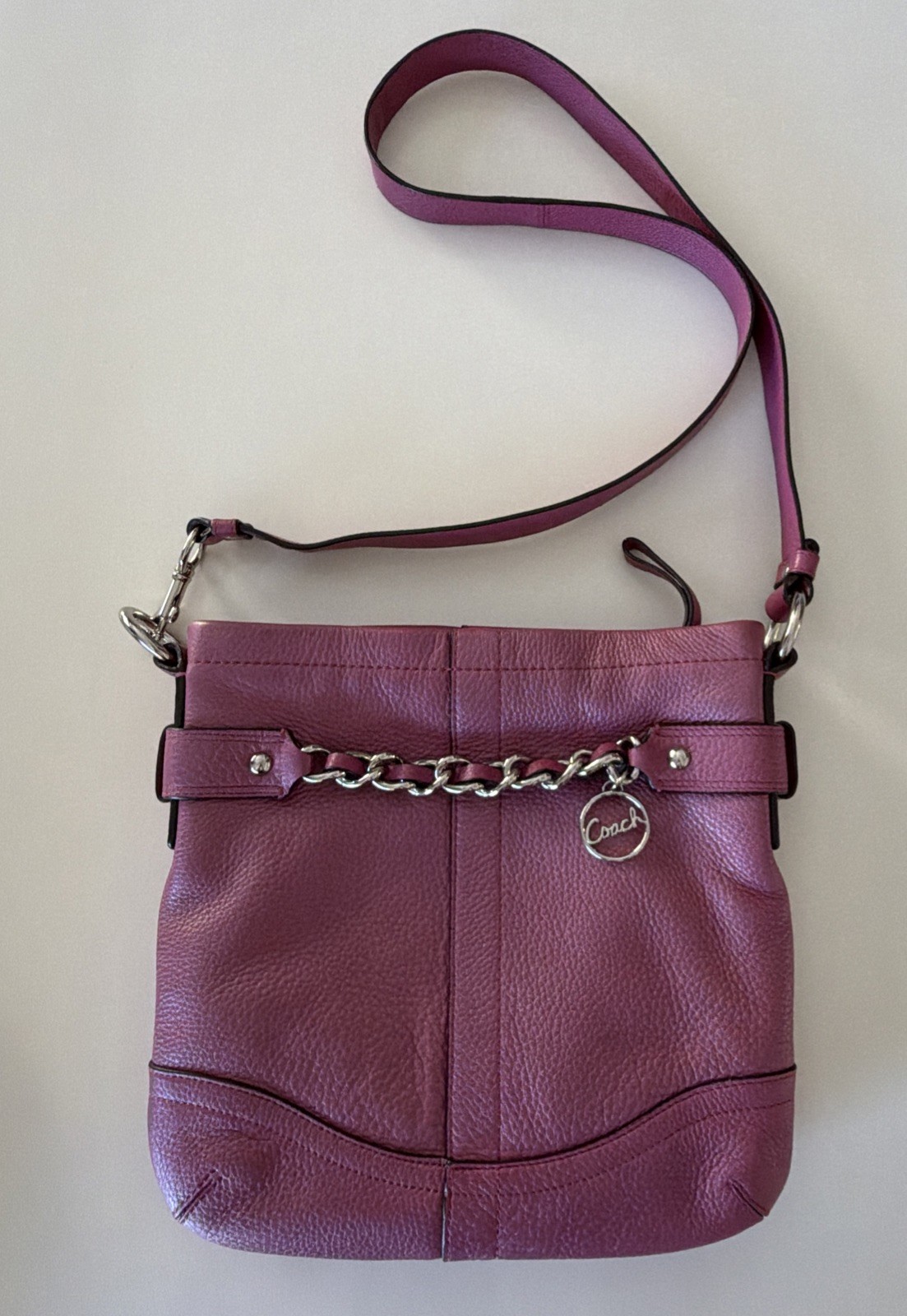 Coach F19722 North South Chain Convertible Shoulder HandBag Plum Pink Leather