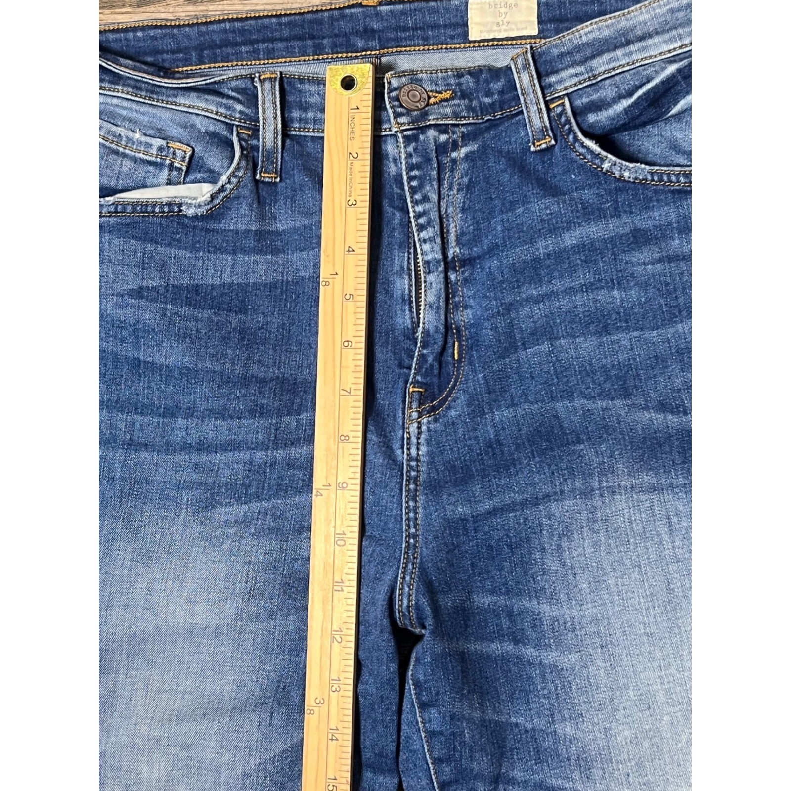 Bridge by GLY Ultra High Rise Ankle Skinny Jeans Distressed Blue Size 31 Fringe