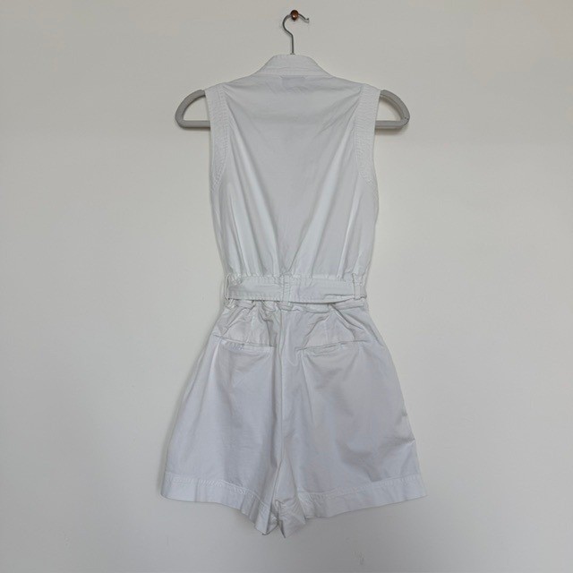Derek Lam White Denim Romper US 6 IT42 Tie Waist Sleeveless Shorts Outfit