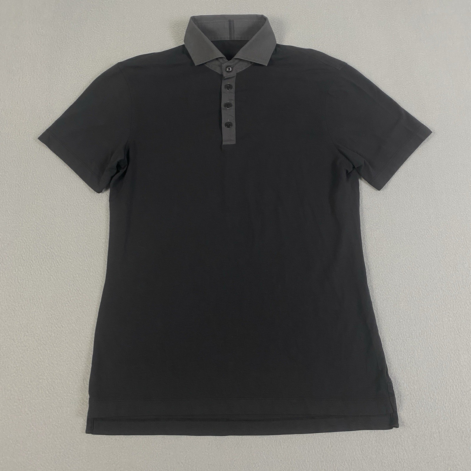 Lululemon Atheltic Fit Short Sleeve Polo Shirt Mens Size Small Black Gray Modern