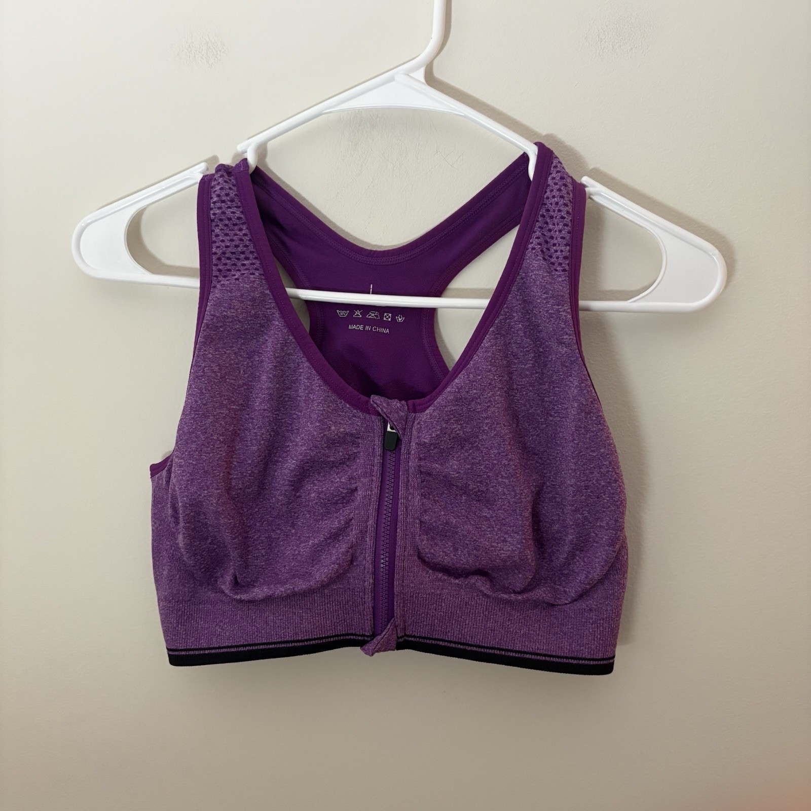 Women’s Large Sports Bra Purple Full Zip Non Padded Workout Gym Leisure R7