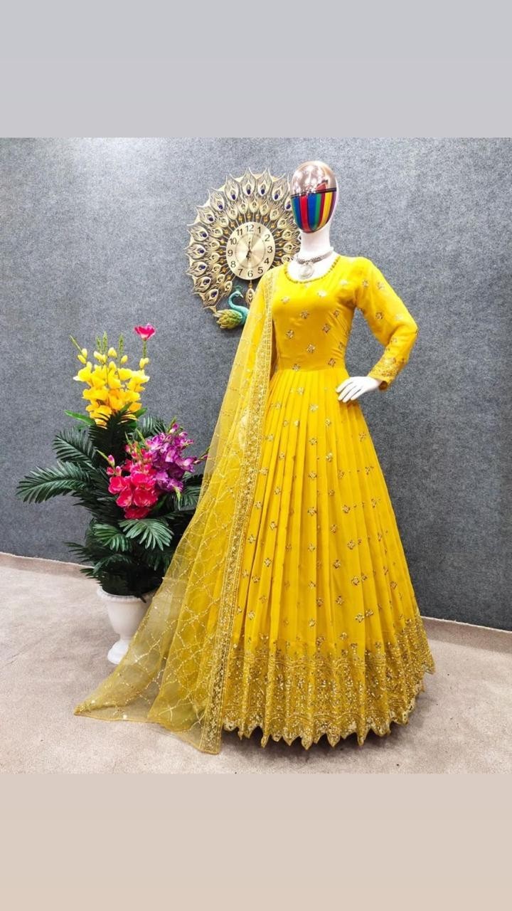 Yellow Long Gown Anarkali Dress Women Dress Reception Dresses