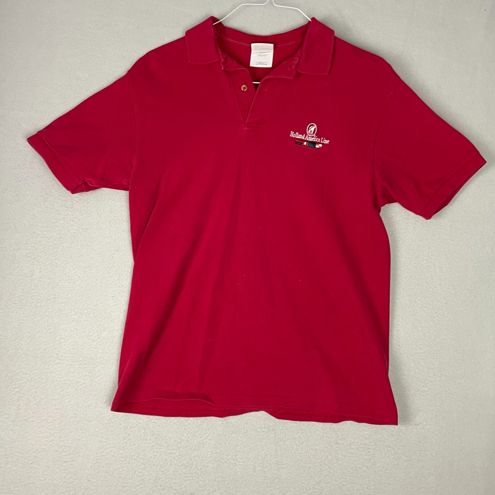 HANES HOLLAND AMERICA LINE MEN’S RED SHORT SLEEVE POLO SHIRT SIZE MEDIUM