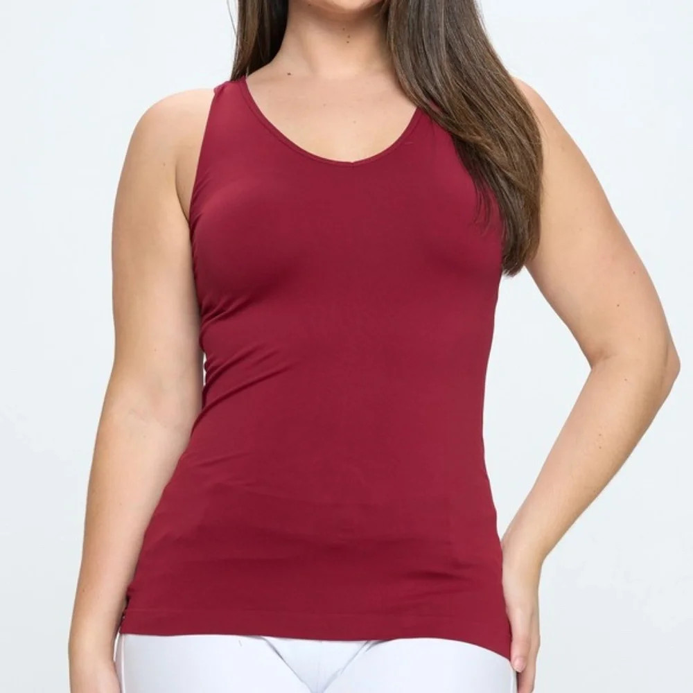 Plus Yelete Burgundy V or U Neckline Reversible Seamless Tank