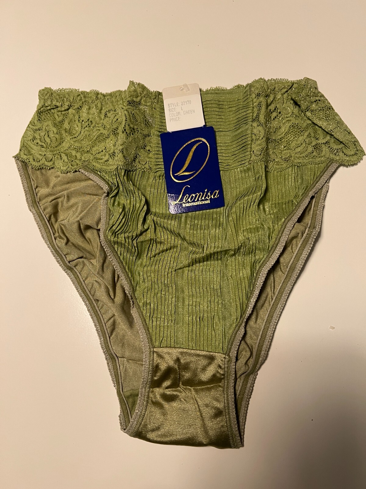 LEONISA GREEN LACE CLASSIC BRIEF PANTIES SIZE L Style 22170 NWT