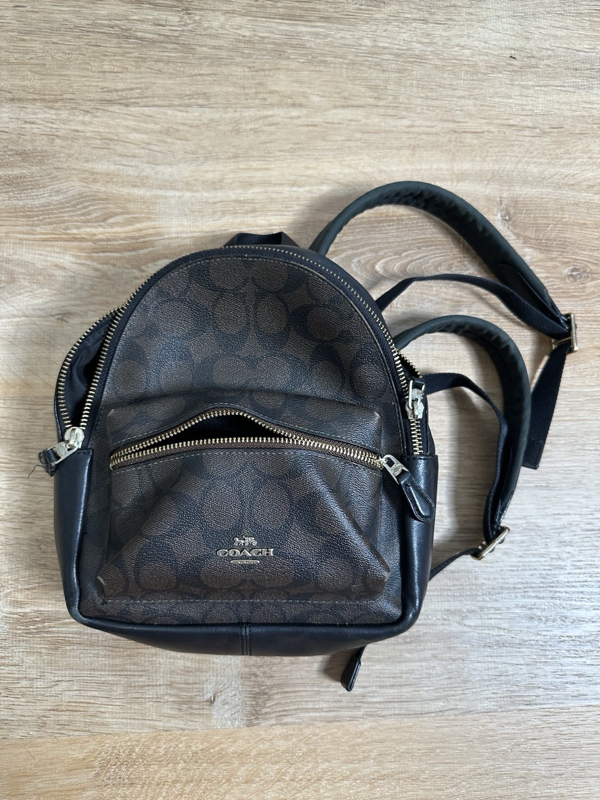 Coach Mini Charlie Backpack Signature Brown Black PVC Leather F58315 Bag