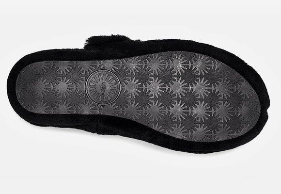 New NIB Ugg Fuzz Yeah Black Shearling Sheepskin Slipper Sandals Slides Women