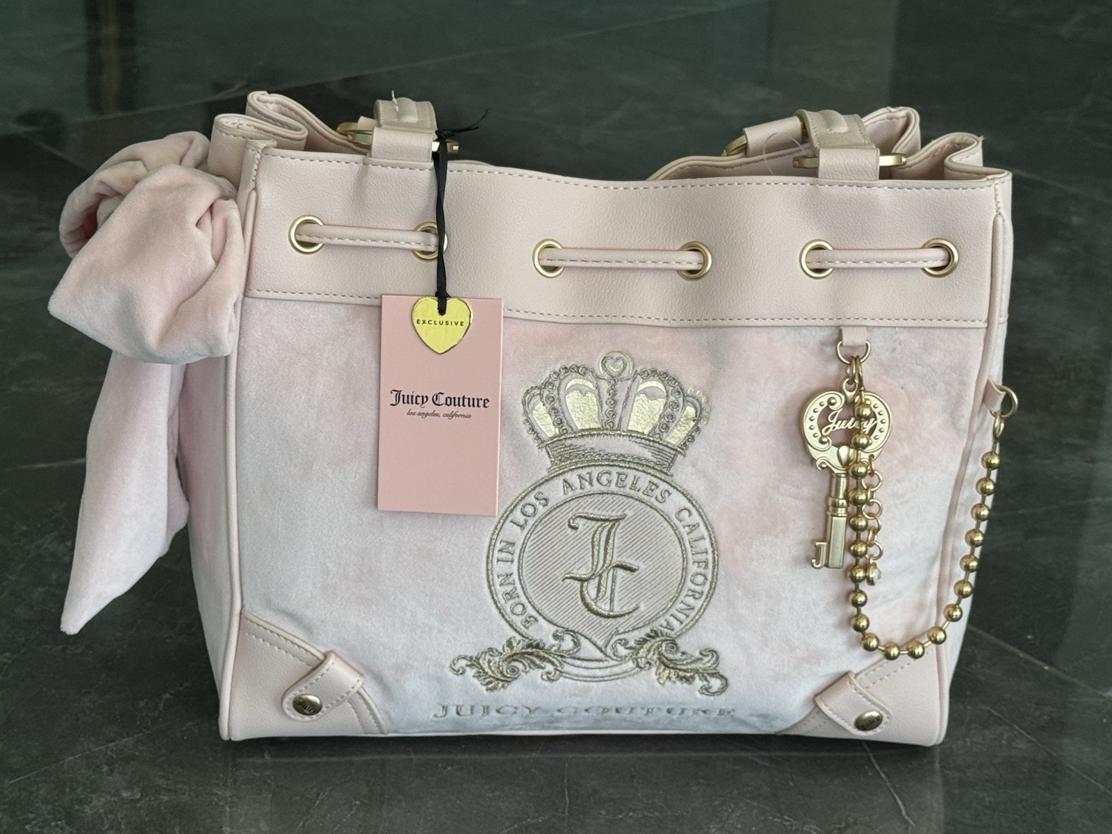 Juicy Couture Classic Juicy Lover Tote Pink Clay Daydreamer Bag Key Crystal