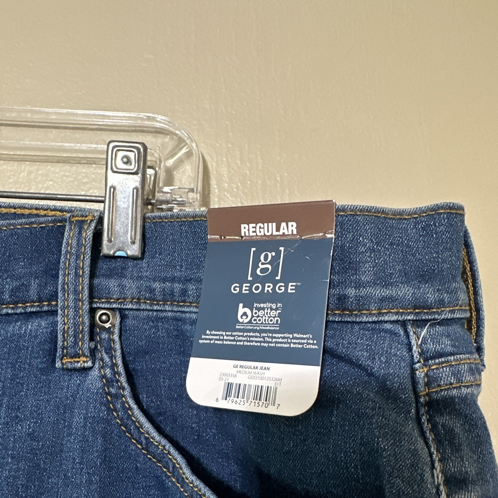 George Men’s Blue Denim Jeans Regular Fit Straight Leg Mid Rise Zip 5-Pocket