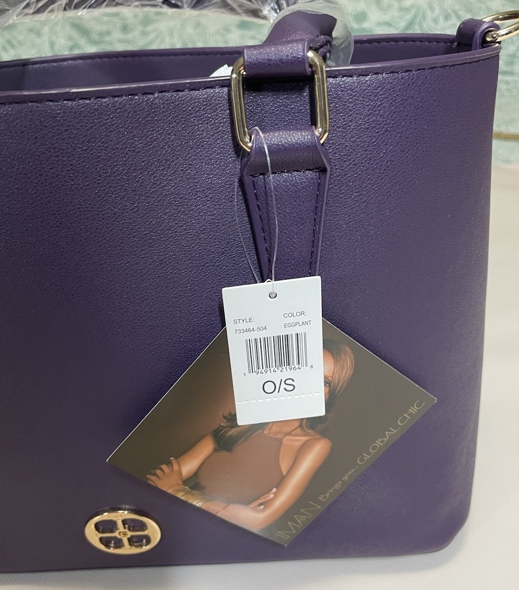 NWT IMAN GLOBAL CHIC Tote Bag Style 733464-504 Eggplant Color 12″ x 5″ x 8 1/4″
