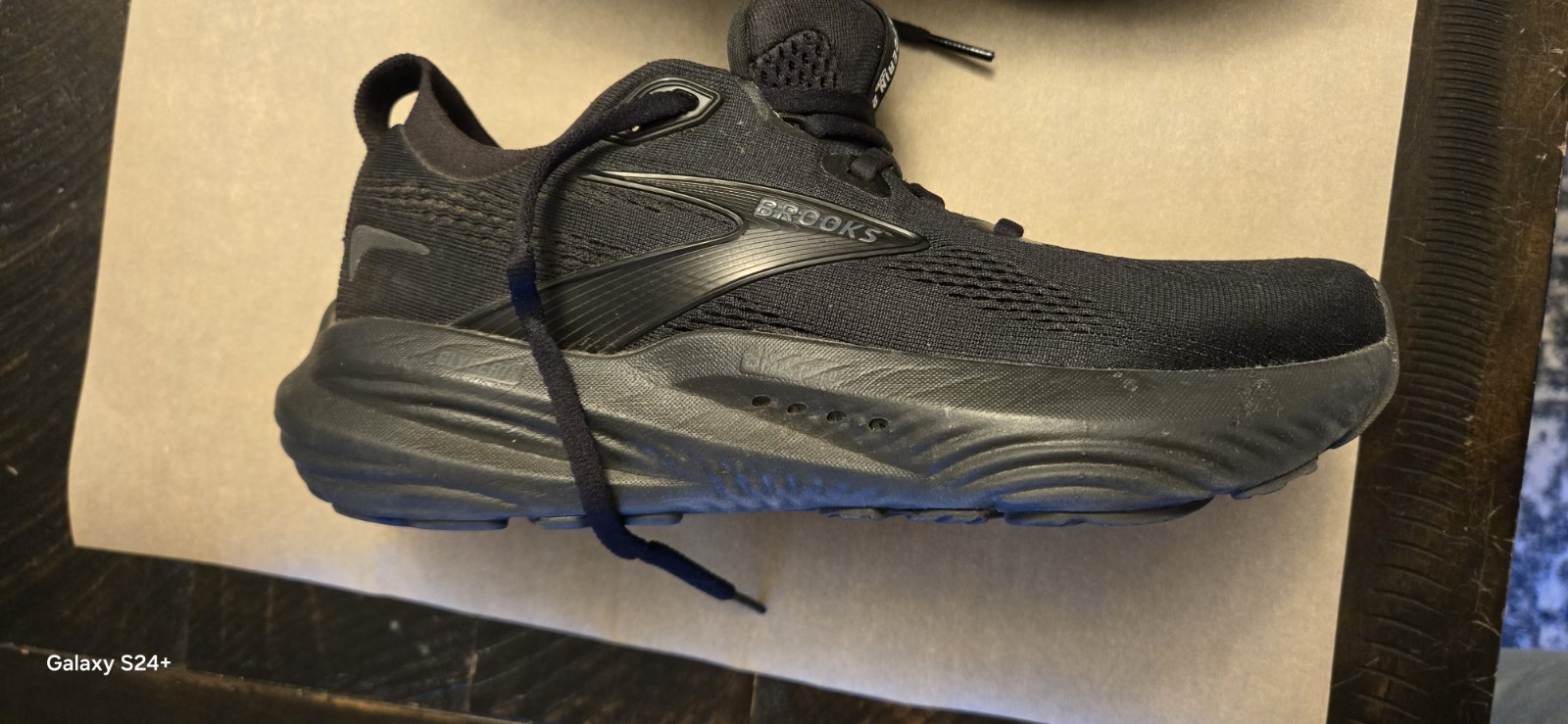 Brooks Glycerin 22 Black Lace-Up Low Top Running Sneaker, Rubber Sole