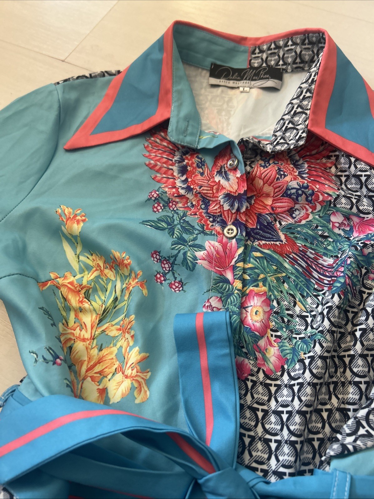 Dalia MacPhee Ladies Pretty Bird Floral Print Dress L Ladies See Measurements