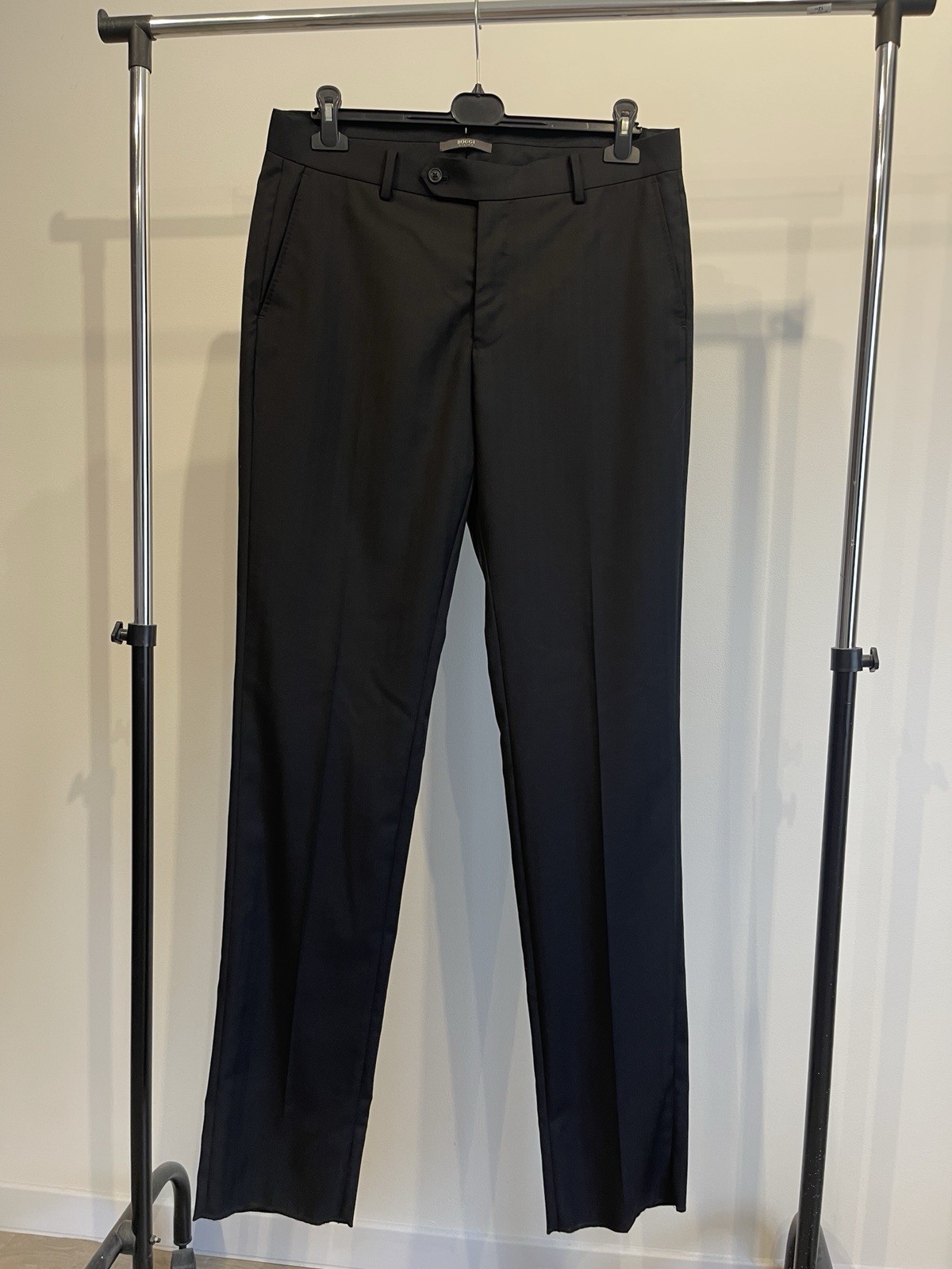 Boggi Milano Mens Black Suit Trousers 100% Wool Dress Pants Unhemmed IT 50 US34