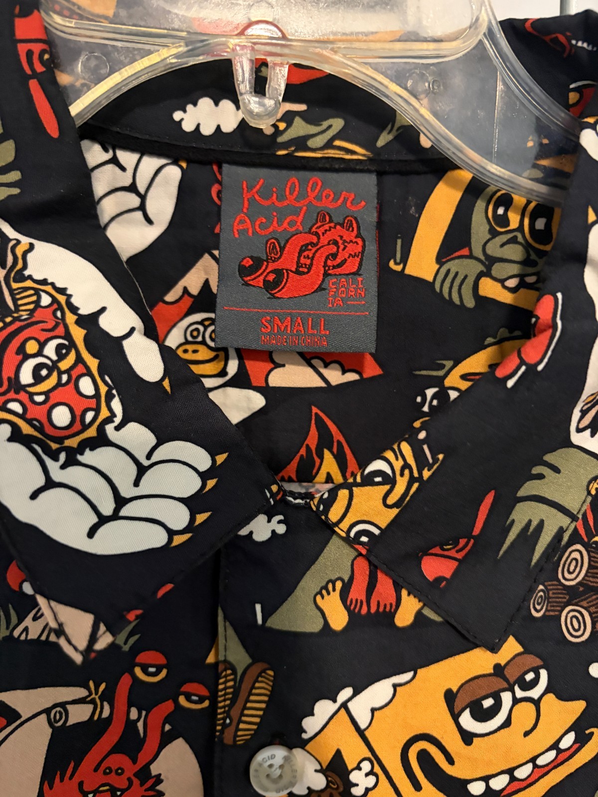 Killer Acid No Bad Trips Button Down Mushroom Print Camp Mens Small