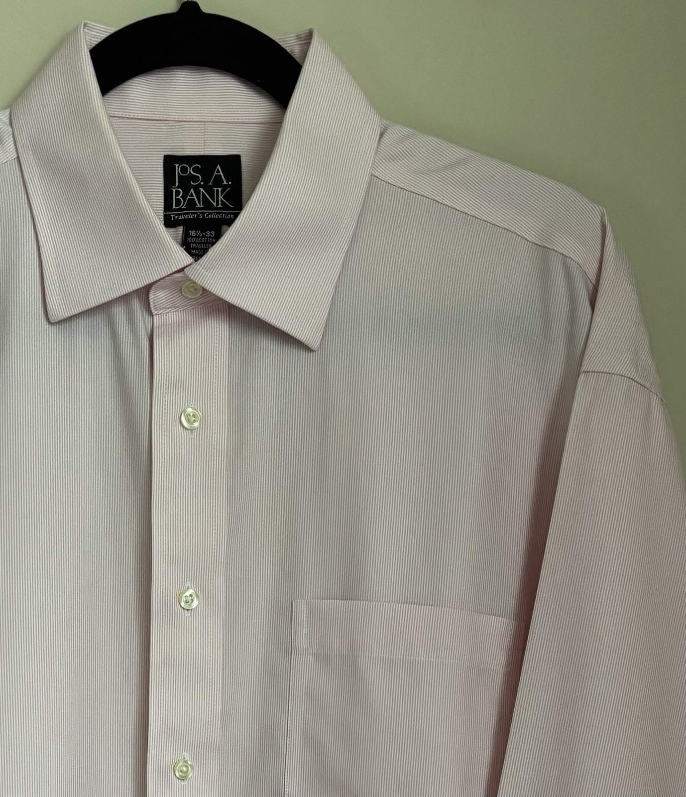Jos. A. Bank Traveler Collection Mens Dress Shirt 16.5-33 Pink/ White Stripe