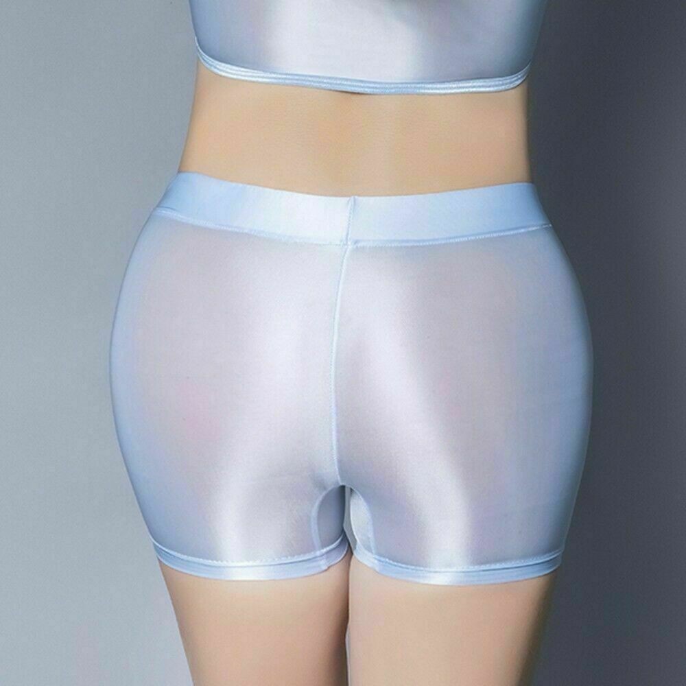 Women Silky Oil Shiny Glossy Panties Briefs Underwear Sheer Stretch Boxer Shorts
