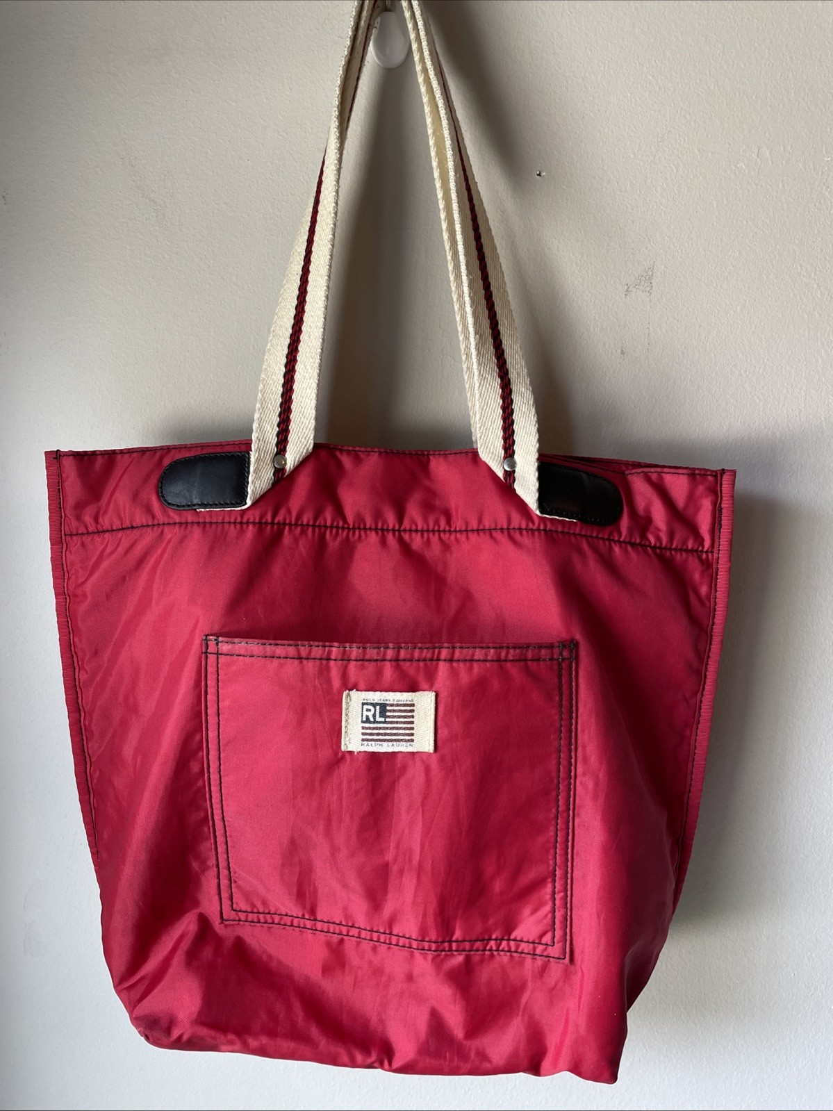 Ralph Lauren Polo Jeans Co Tote Shoulder Bag Purse Navy Blue Canvas & Nylon