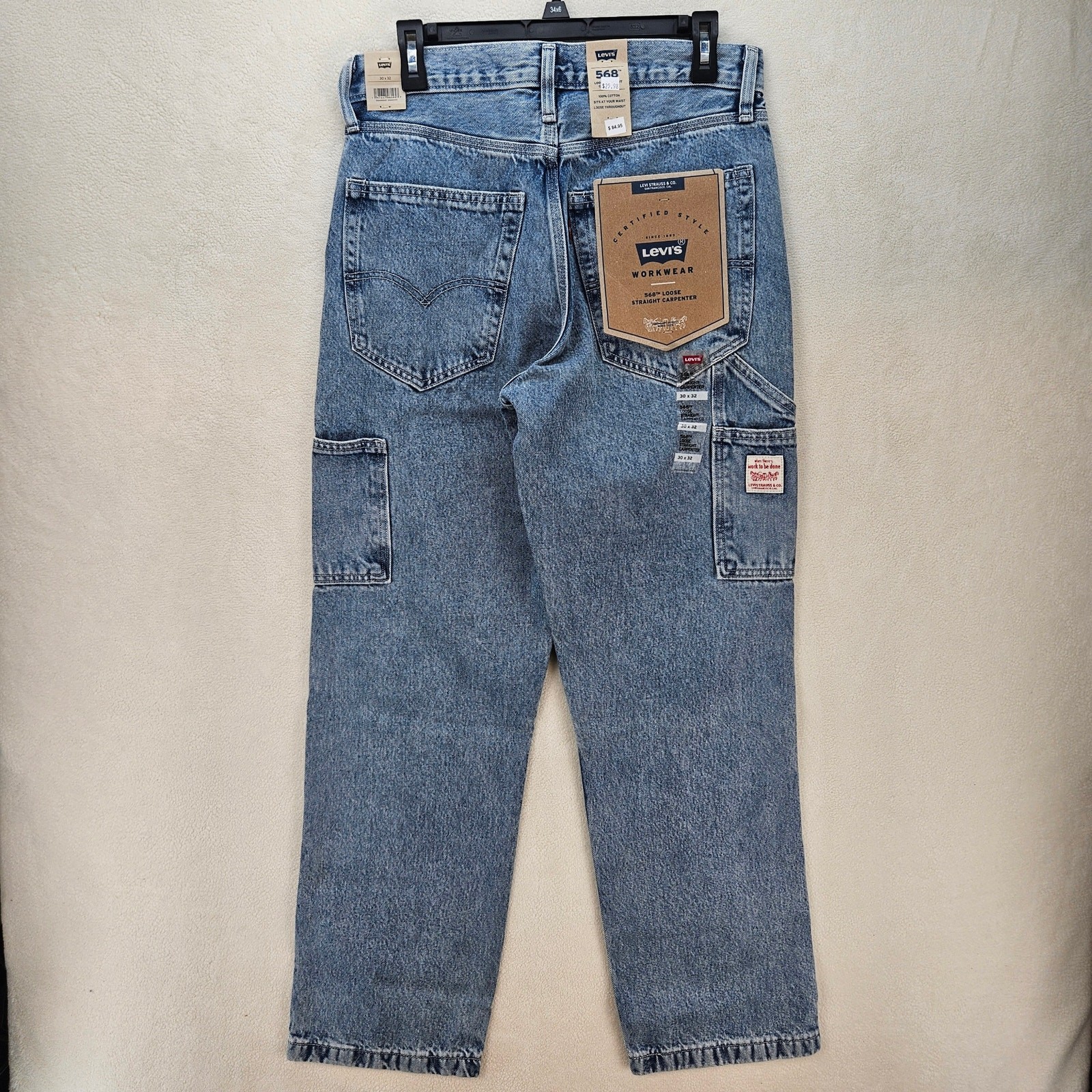 LEVI’S 568 MEN’S 30X32 CARPENTER LIGHT BLUE DENIM JEANS NWT WORKWEAR