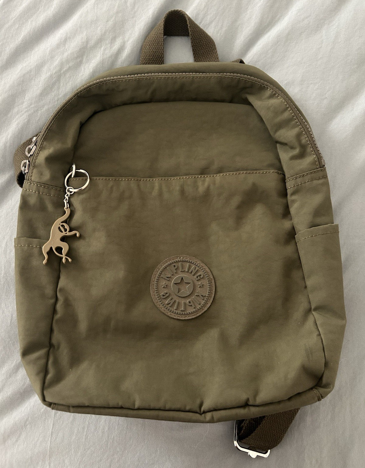 Kipling Green Backpack Purse Zip Closure Monkey Keychain