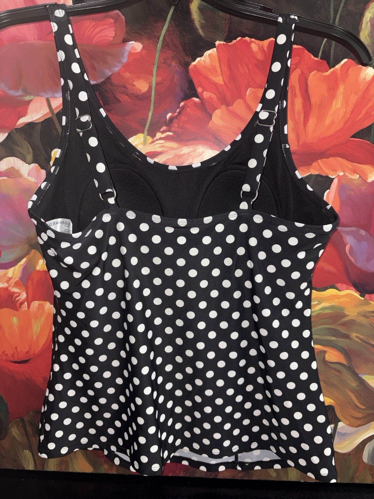 St. John’s Bay One Piece Swim Tank Top Black/White Polka Dot 10B