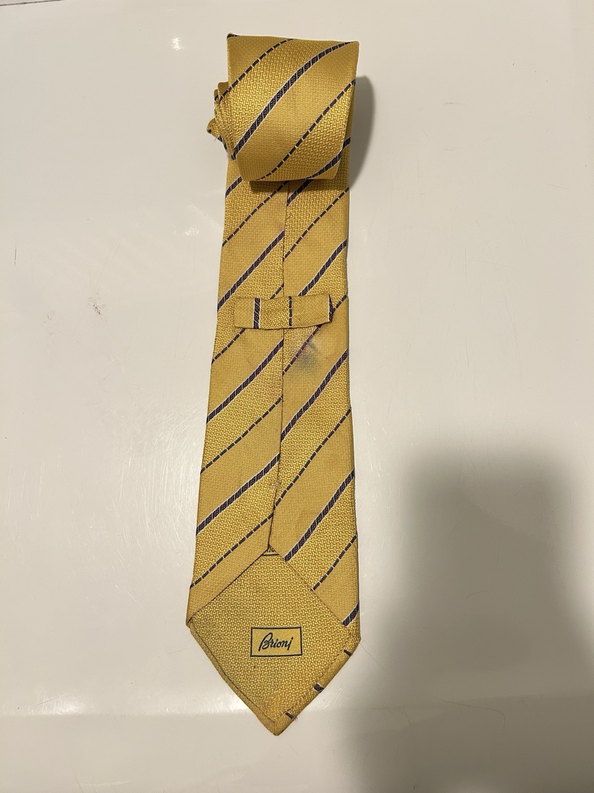 Brioni Men’s Yellow Silk Tie Striped Made In Italy
