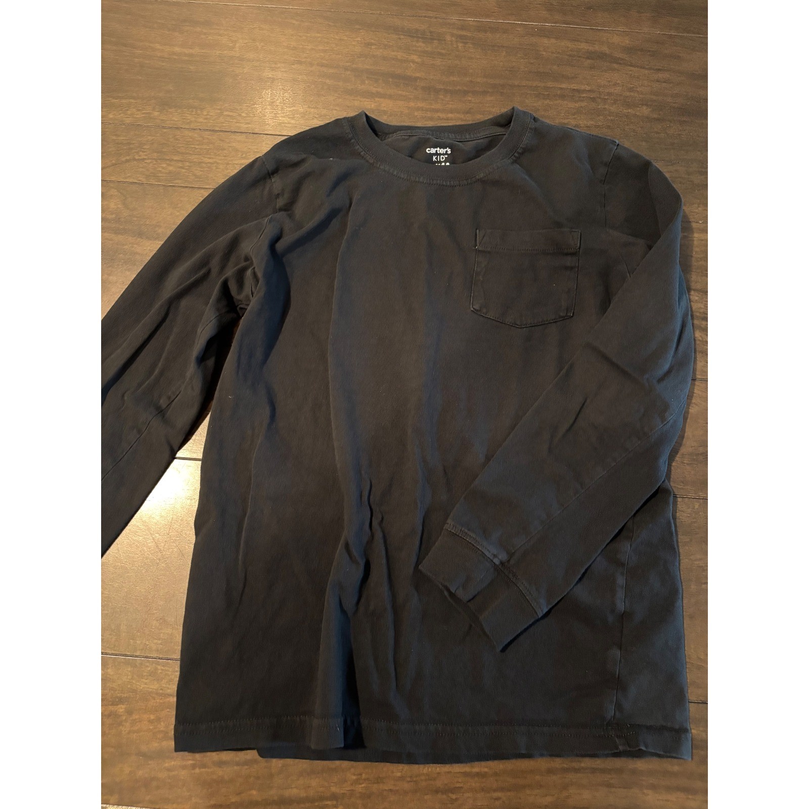 Carters Kid Boys Black Long Sleeve Pocket Tee Shirt Size 14 Cotton Jersey Top