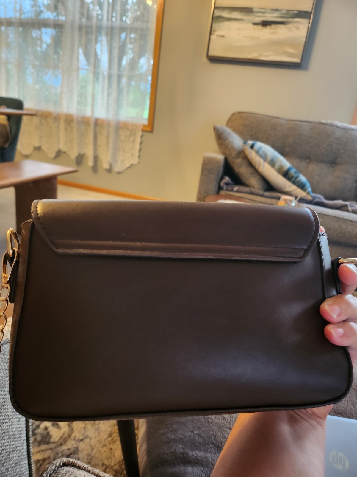 SHEIN Brown Small Shoulder Bag Gold Hardware Latch, Chain Strap, Lined