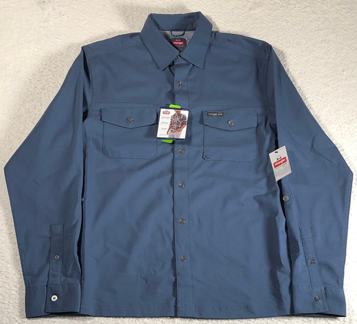 NWT Wrangler Outdoor All Season Men’s Shirt Regular Navy Blue Stretch Cotton S
