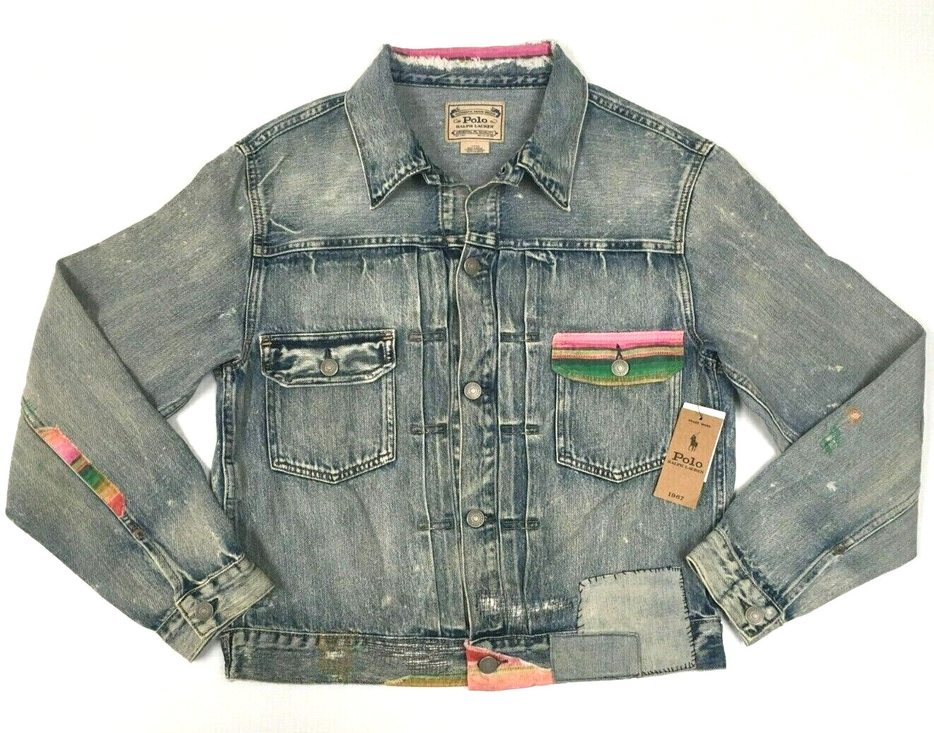 BTS Jimin Polo Ralph Lauren Repaired Patchwork Southwestern Denim Trucker Jacket