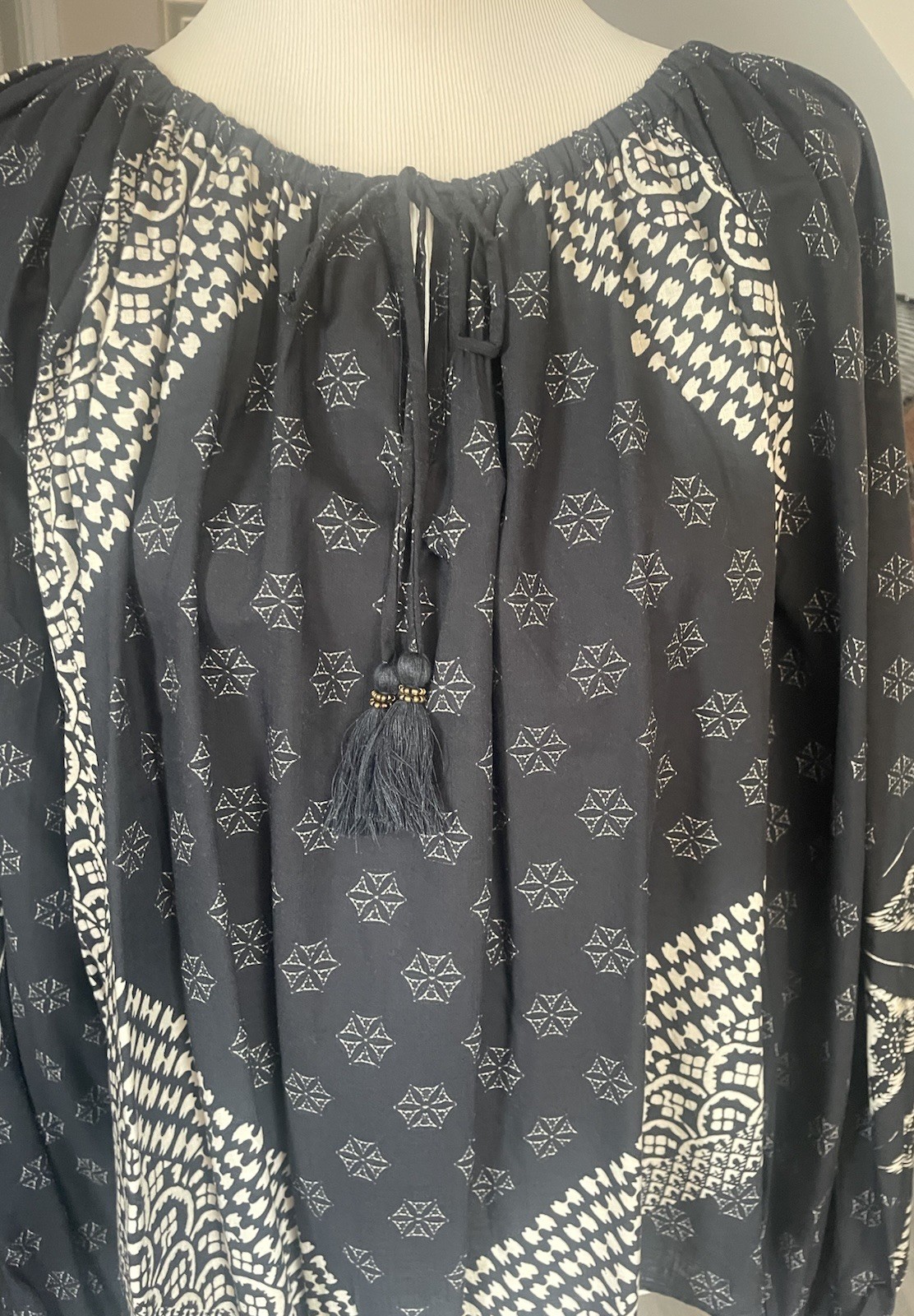 NEXT Women’s Bohemian Black/White Long Sleeved Gypsy Smock Blouse 10 NEW TAGS