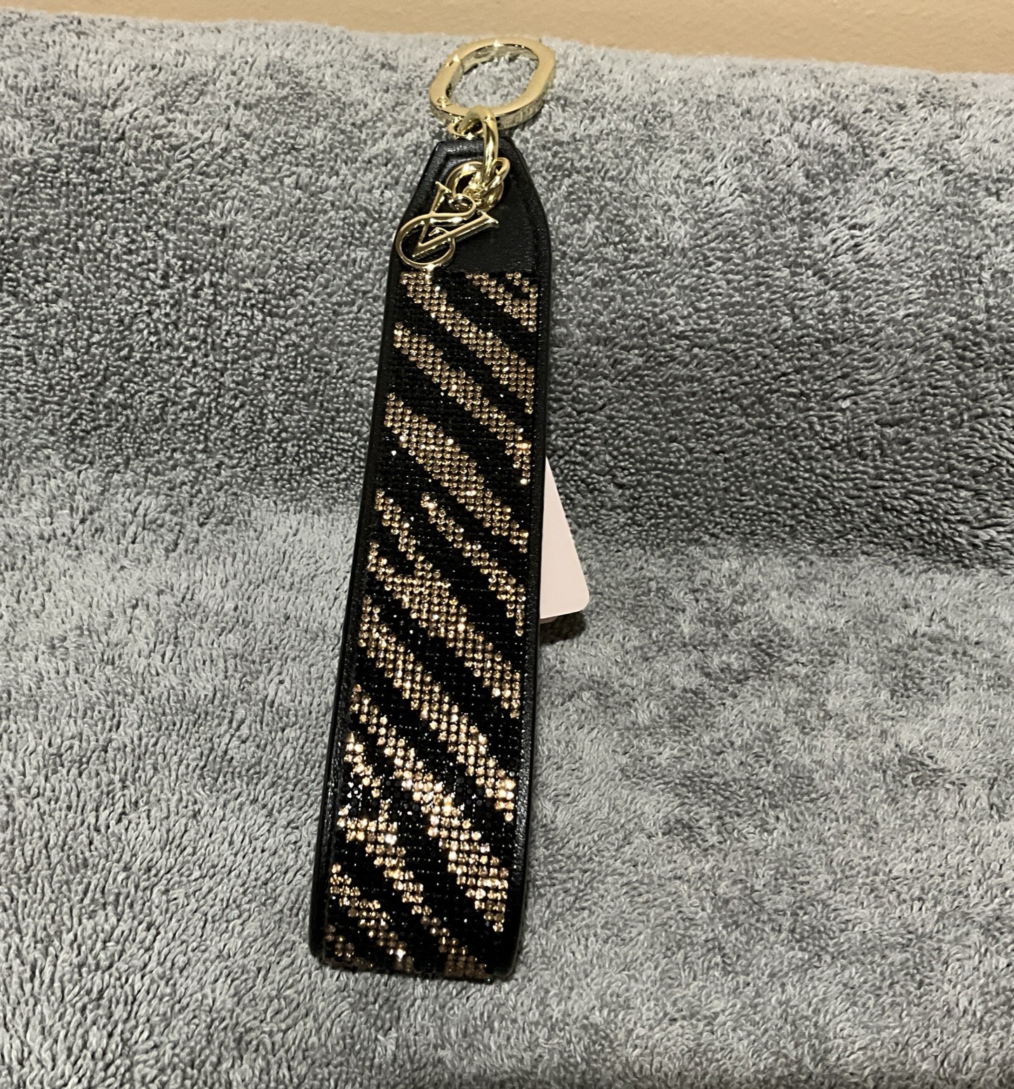 NWT Victoria’s Secret Bling / Rhinestone Black Zebra Wristlet Strap Keychain