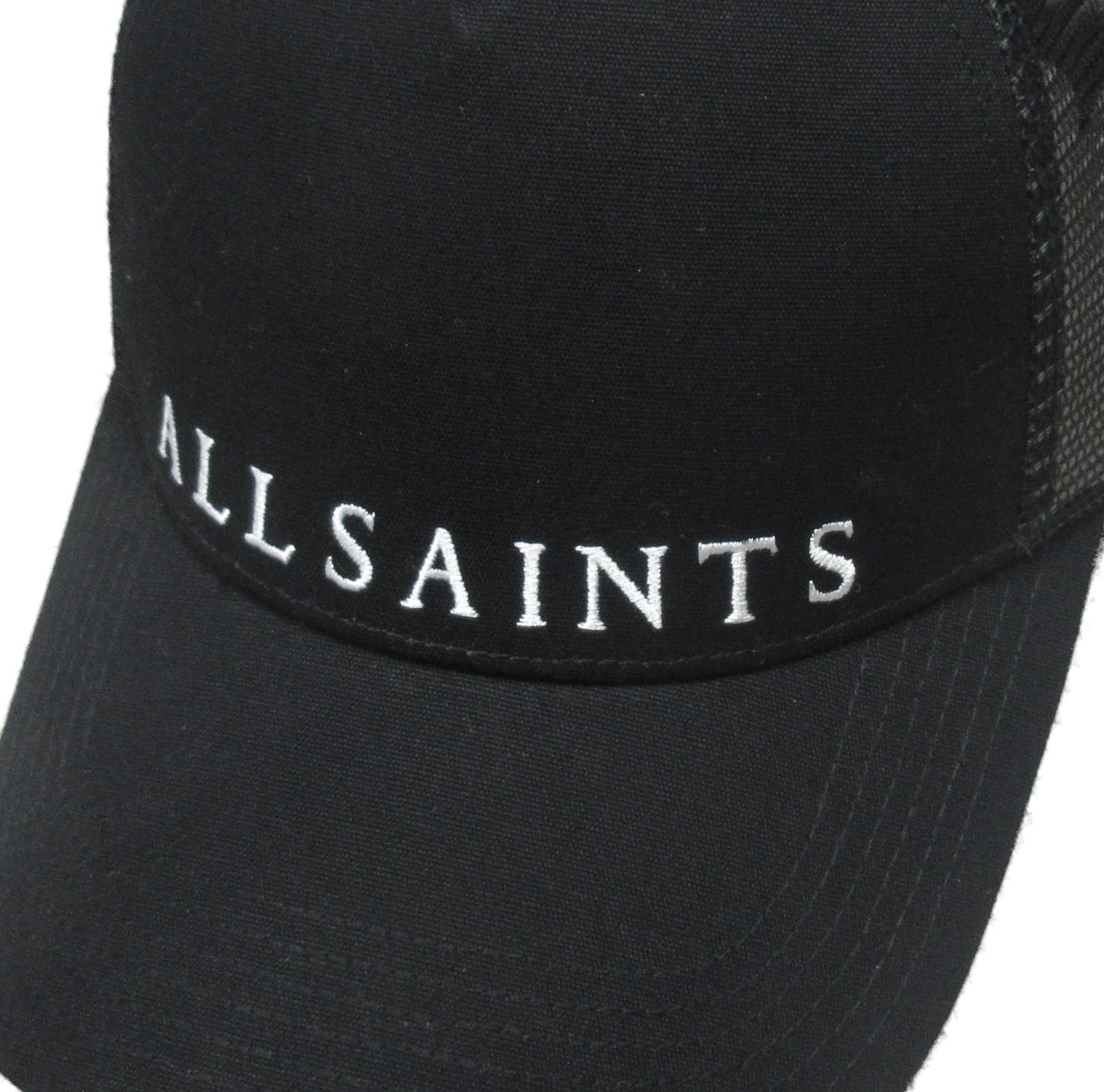 AllSaints Men’s Black State Logo Graphic Mesh Trucker Cap