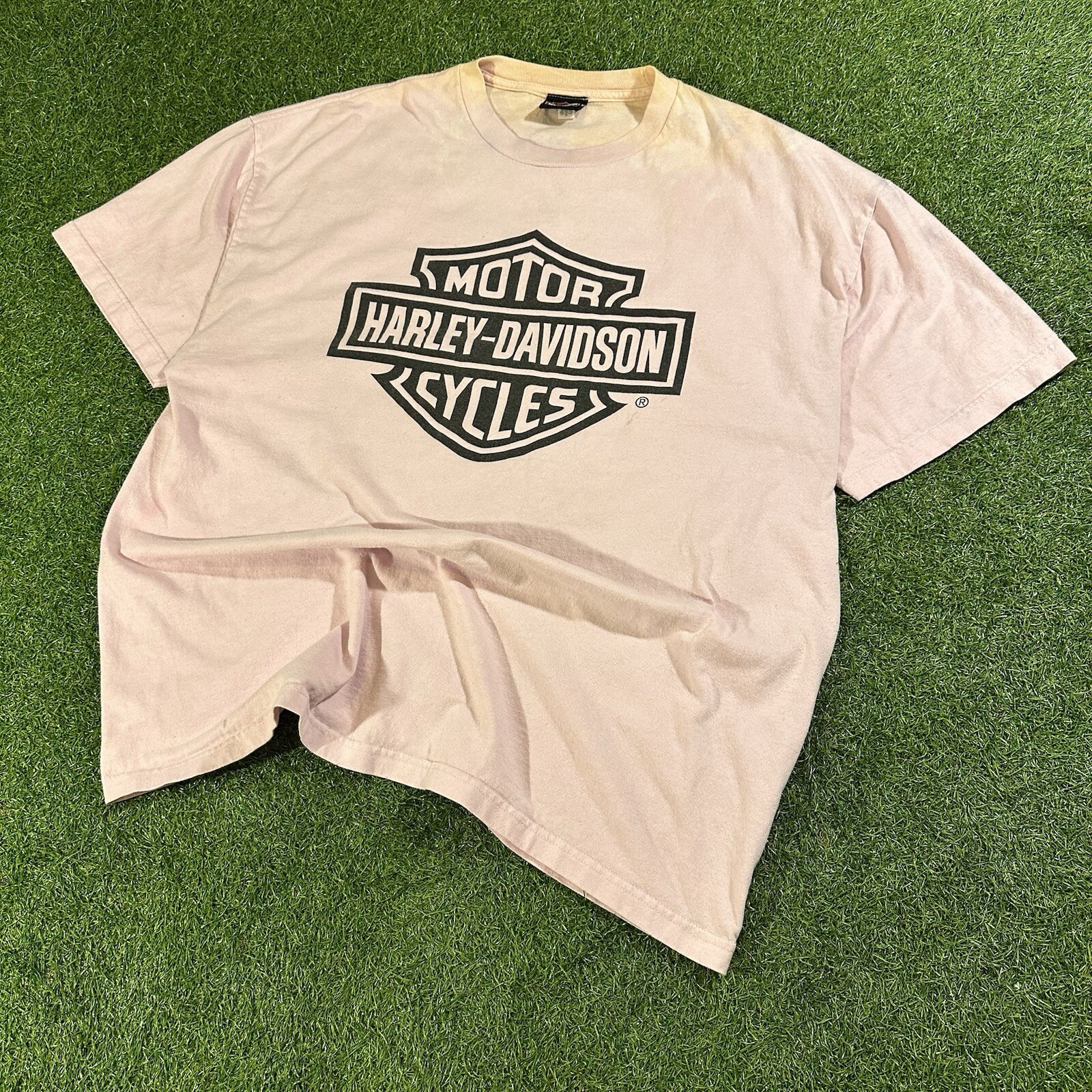 VTG Harley Davidson Tshirt 2XL Pink Big Center Logo Goth Grunge Emo Biker Y2K