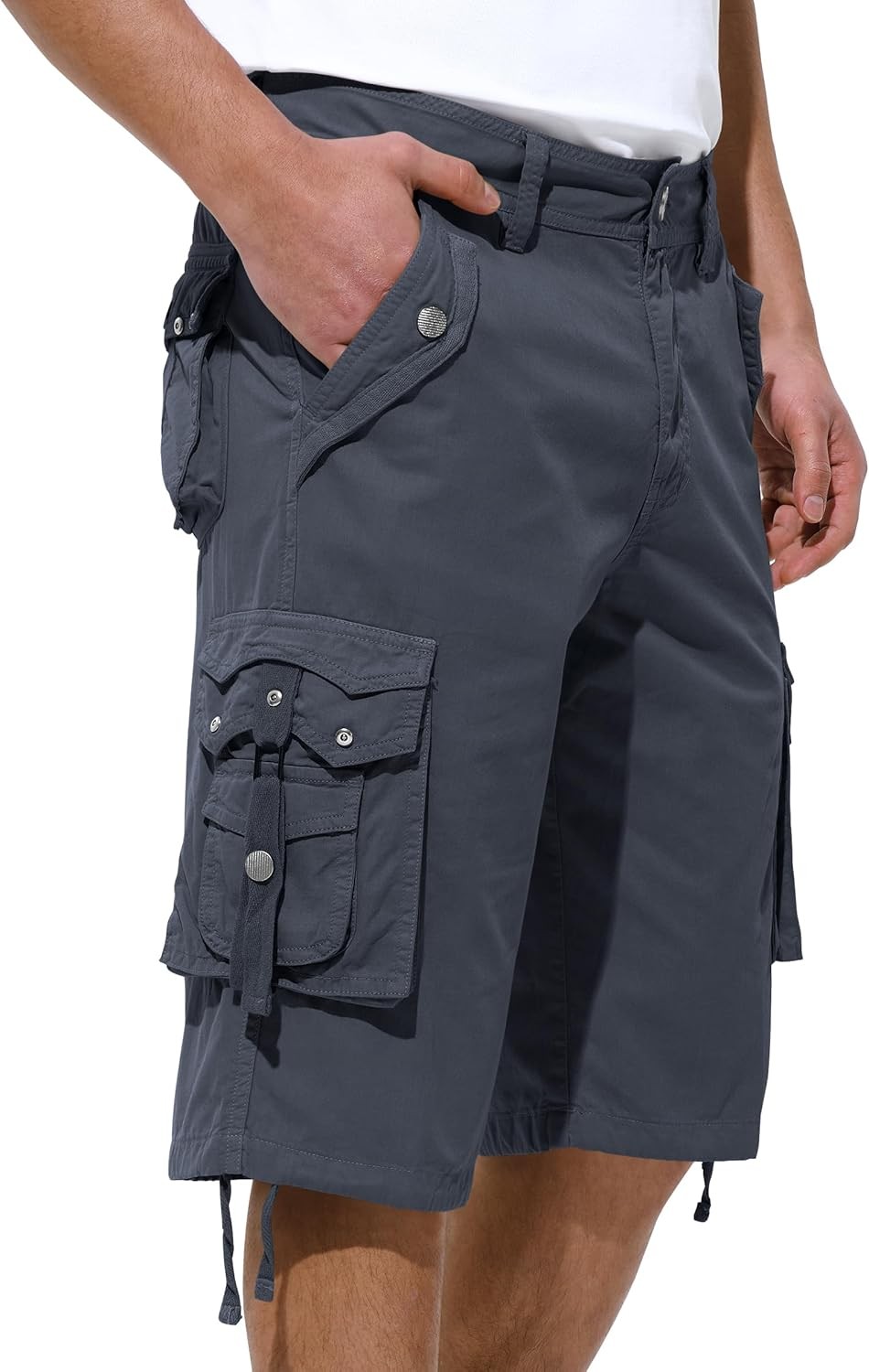 Mens Relaxed Fit Cargo Shorts Below Knee Multi Pocket Outdoor Hiking Casual Wear