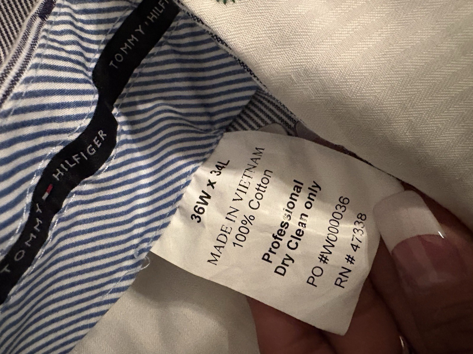 Tommy Hilfiger Men’s Blue/White Striped Seersucker Chino Pants 36 Slim