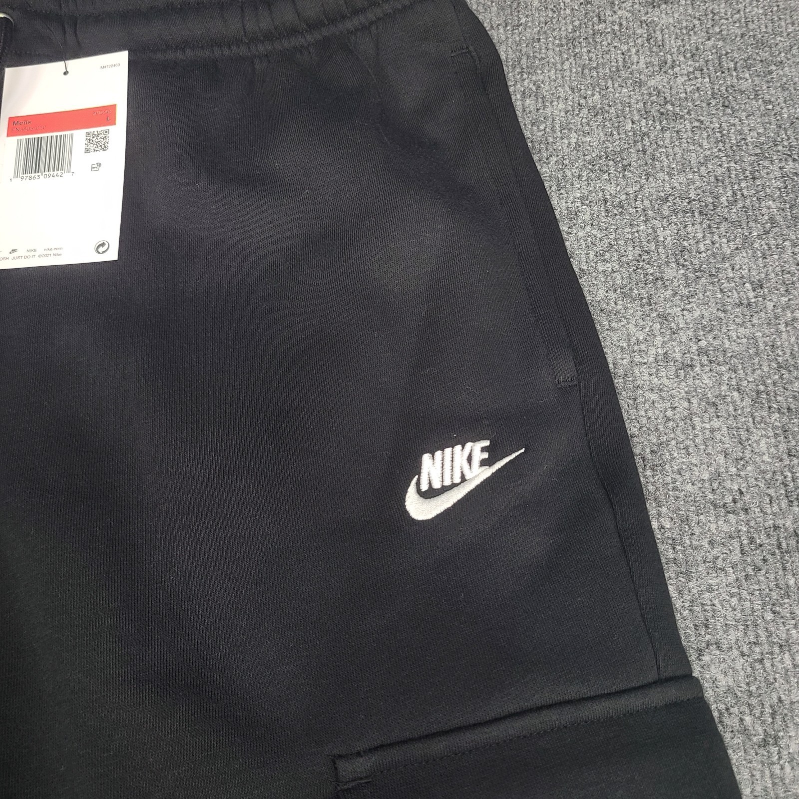 Nike Pants Mens Large Black Futura Club Fleece Cargo Cuff Brushed Jogger Sweats
