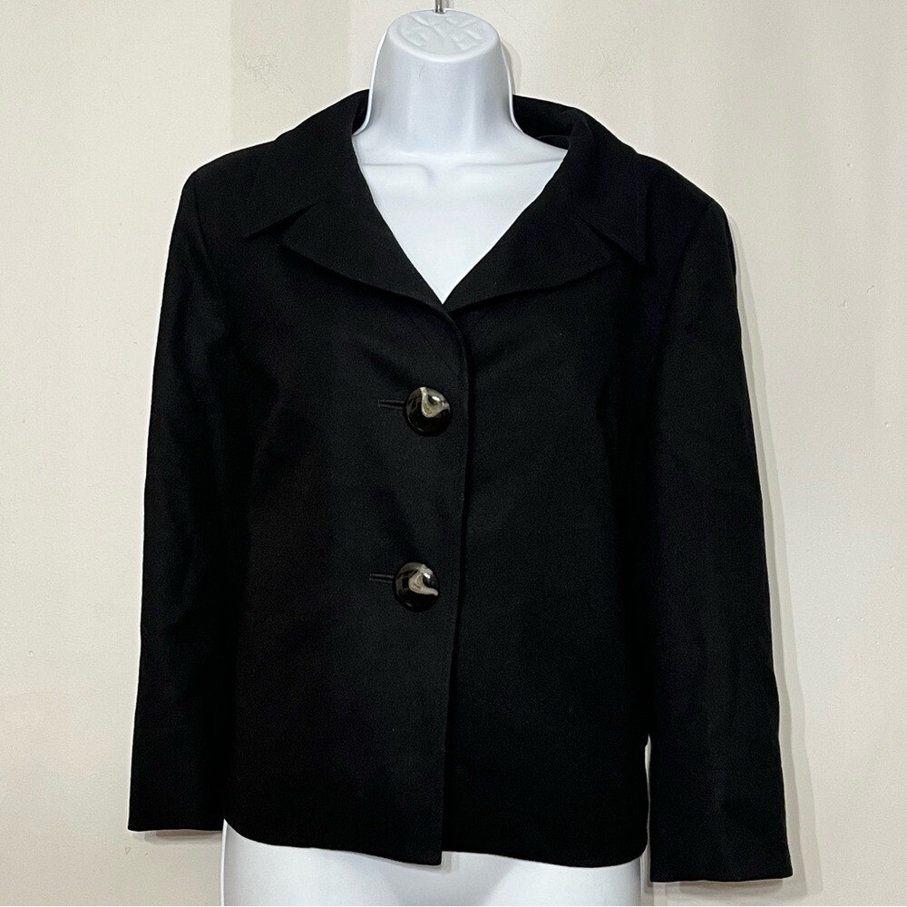 Talbots Blazer Vintage Stretch Fabric Made in Italy Black Wool Blend Women’s 12