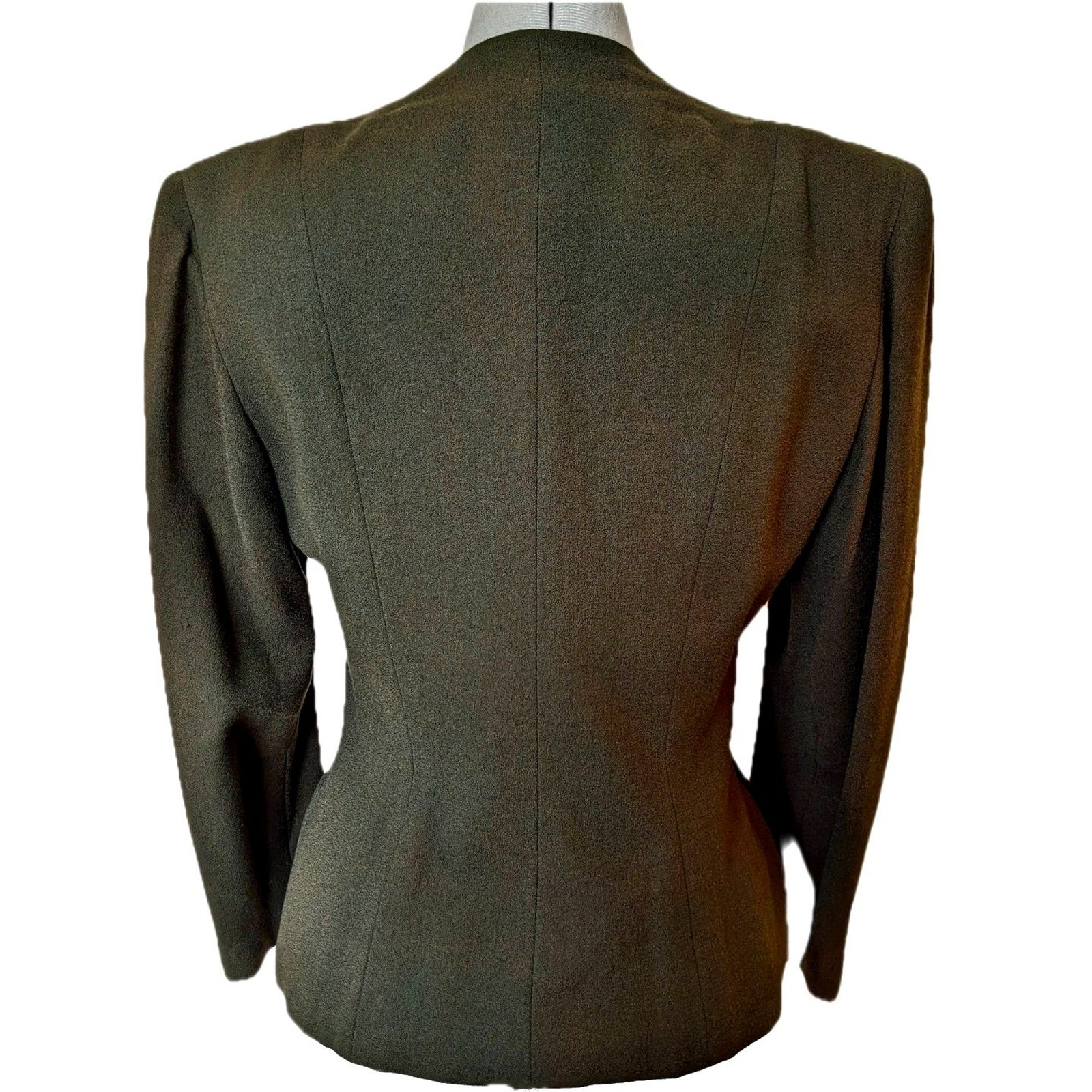 VTG 30s/40s Benham Original Beaded & Crystal Embellished Green Wool Jacket, Sz 8