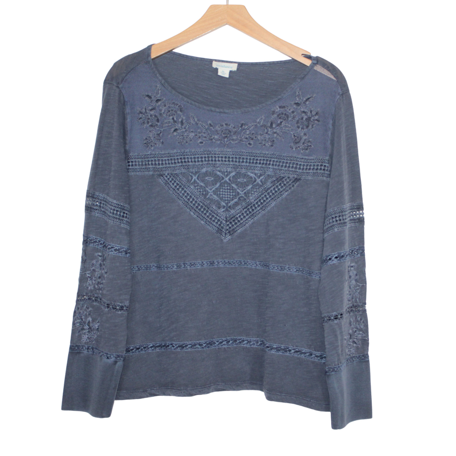 Sundance women’s long sleeve top size PL embroidered eyelet lace boho hippie