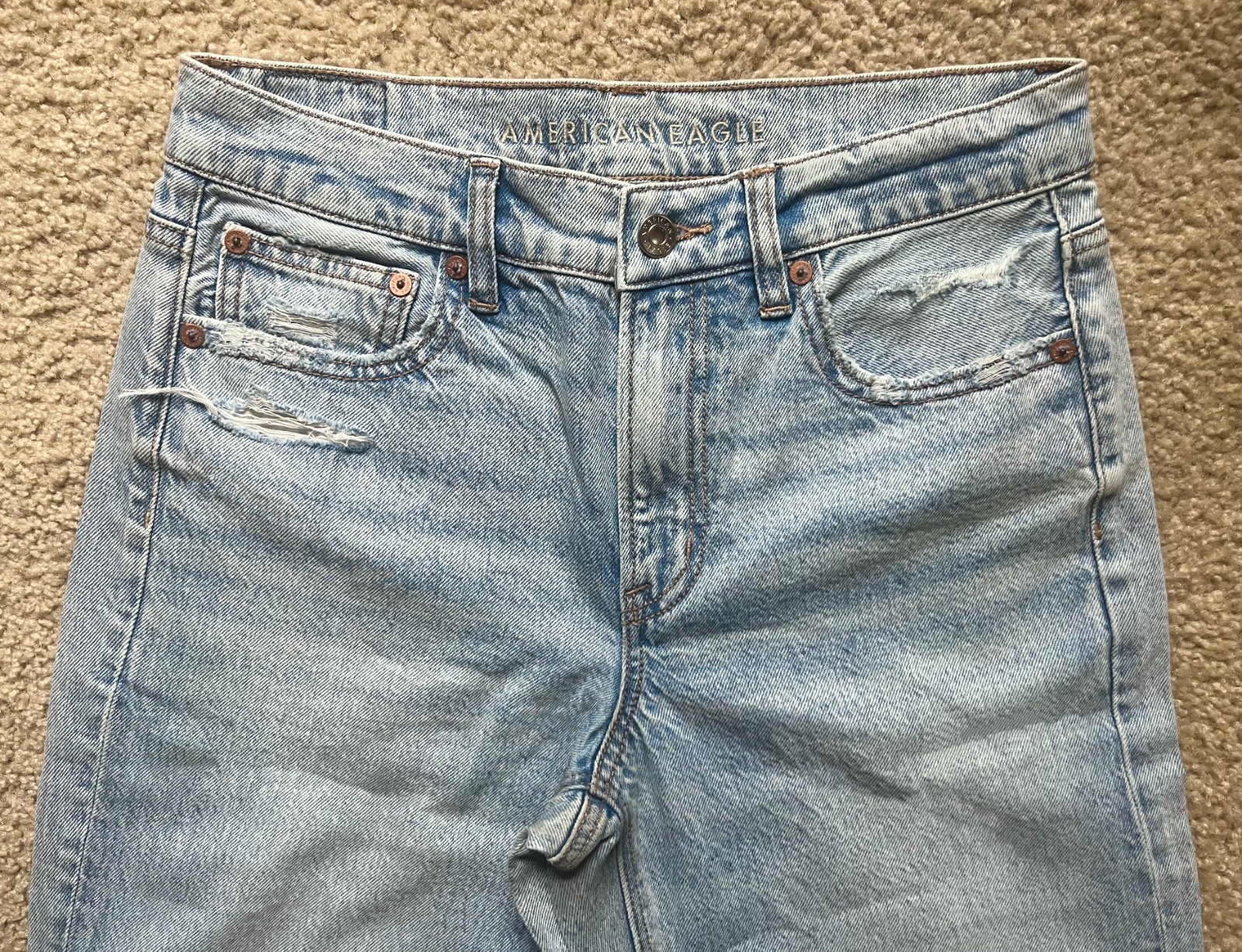 American Eagle Strigid Stretch Waist Acid Wash Destroy Stovepipe Jeans Size 4 AE