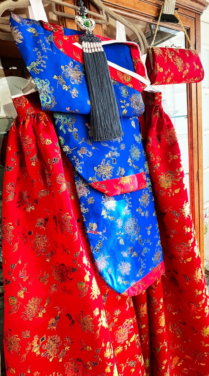 Unique 40-Year Vintage Korean Traditional Clothes Silk Durumagi Hanbok Full Set