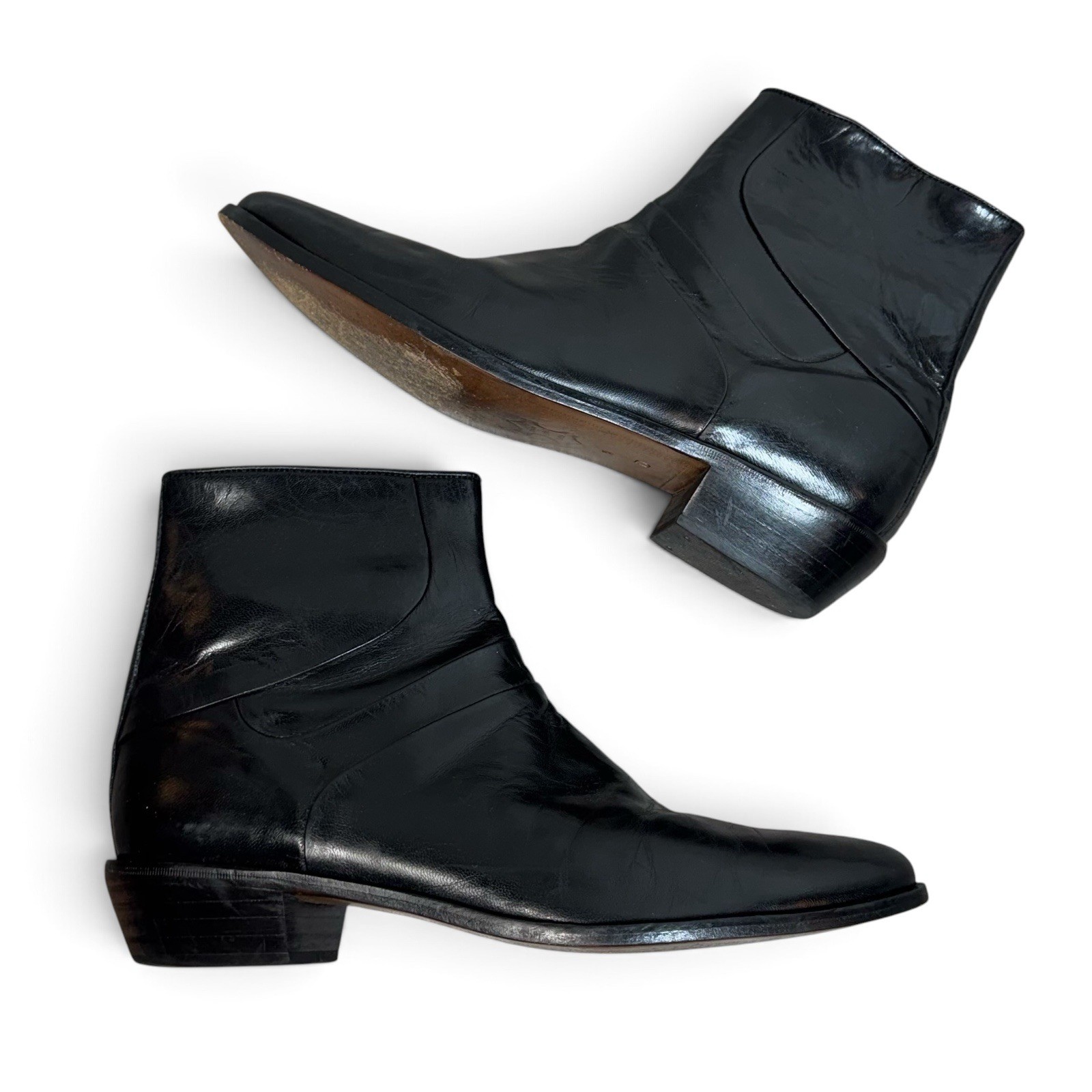 David Taylor Mens Black Leather Beatle Ankle Boots Size 11 D Cuban Block Heel